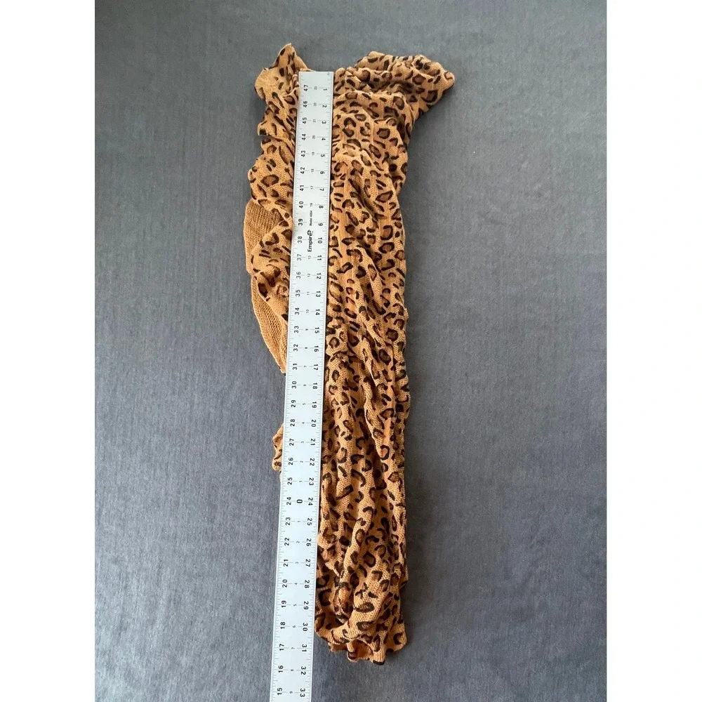 Leopard Print Infinity Scarf‎ Tan Brown Knit Animal Pattern Boho Retro Ruffles